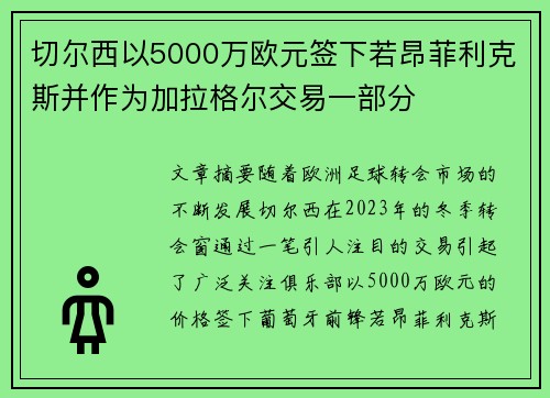 切尔西以5000万欧元签下若昂菲利克斯并作为加拉格尔交易一部分
